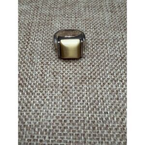 Vintage Sterling Silver Statement Ring – Square Cream Cabochon – Size 6